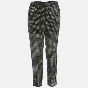 Pre Owned RED Valentino Black Sheer Silk Sequin Drawstring Pants M 