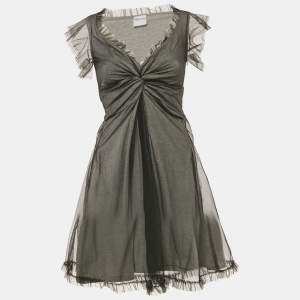 Pre Owned RED Valentino Grey Tulle Sleeveless Mini Dress S