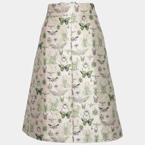 Pre Owned RED Valentino Cream Insect Lurex Jacquard Knee Length Skirt L