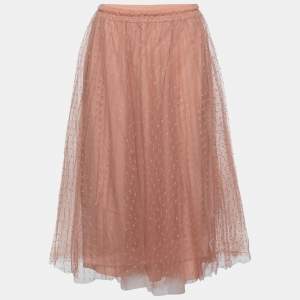 RED Valentino Light Pink Polka-Dot Pleated Tulle Midi Skirt M