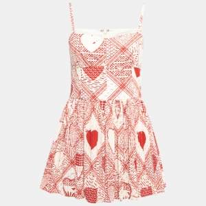 RED Valentino Cream/Red Printed Cotton Sleeveless Mini Dress M