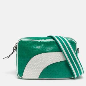 Pre Owned RED Valentino x Puma Green/White Perforated Leather Camera Shoulder Bag