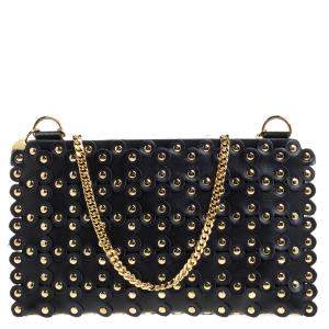 RED Valentino Black Leather Flower Puzzle Pochette Bag