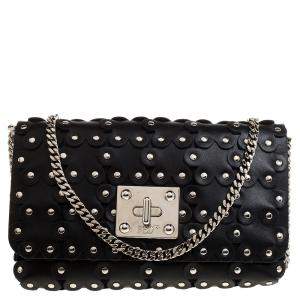 RED Valentino Black Leather Flower Puzzle Clutch Bag