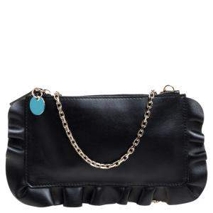 RED Valentino Black Leather Rock Ruffles Pochette Bag