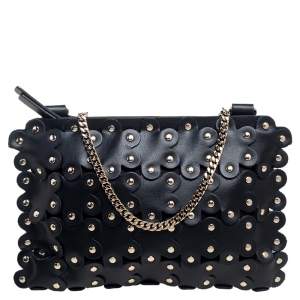 RED Valentino Black Leather Flower Puzzle Pochette Bag