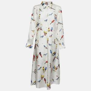 Pre Owned RED Valentino White Bird Print Silk Long Dress L
