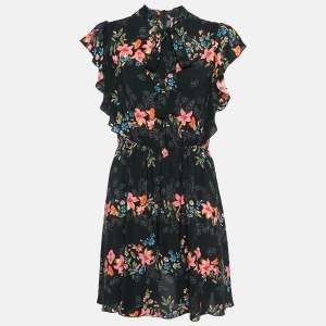 Pre Owned RED Valentino Black Floral Print Silk Ruffled Mini Dress M