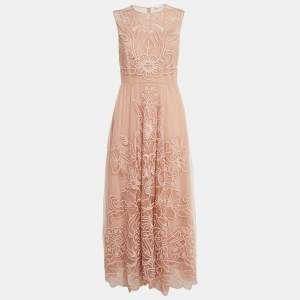 RED Valentino Peach Pink Floral Embroidered Tulle Maxi Dress M