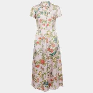 Pre Owned RED Valentino Pink Floral Silk Buttoned Midi Dress L