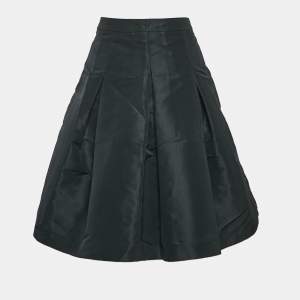 RED Valentino Black Faille Pleated Knee Length Skirt M