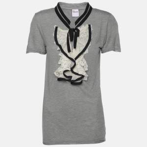 RED Valentino Grey Modal Lace Detailed T-Shirt S
