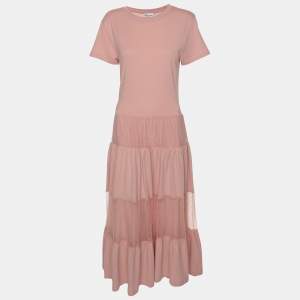 RED Valentino Pink Cotton and Lace T-shirt Long Dress XS