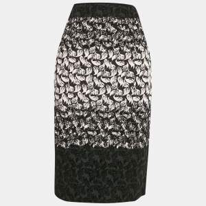 RED Valentino Black/Pink Printed Synthetic Midi Skirt M