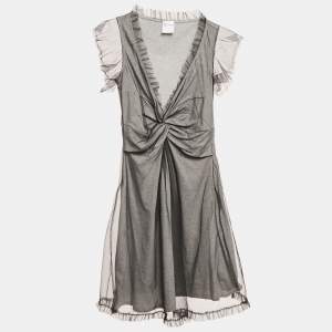 RED Valentino Grey Jersey/Tulle Ruffled Short Dress S