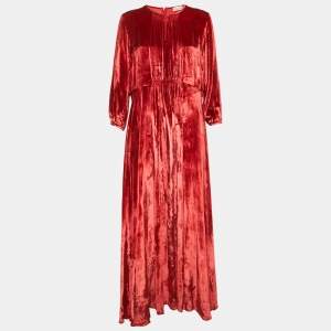 RED Valentino Red Velvet Shirring Detail Maxi Dress XL