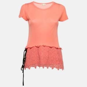 RED Valentino Pink Modal Knit Lace Detail Top M
