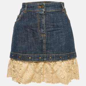 RED Valentino Blue Denim Lace Ruffled Mini Skirt M Waist 31"