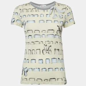 RED Valentino Yellow/Grey Printed Modal Bow Detail Top S