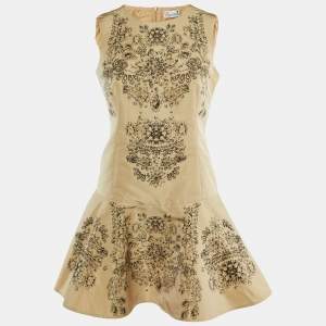 RED Valentino Cream Jewel Printed Polyester Sleeveless Mini Dress M