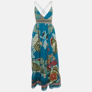 RED Valentino Blue Printed Cotton Blend Midi Dress M
