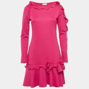 RED Valentino Pink Jersey Bow Detail Flounce Dress L