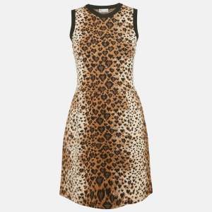 RED Valentino Brown Leopard Stretch Knit Sleeveless Mini Dress M