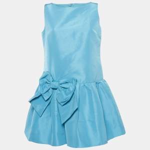 Pre Owned RED Valentino Blue Synthetic Bow Detail Flounce Mini Dress M