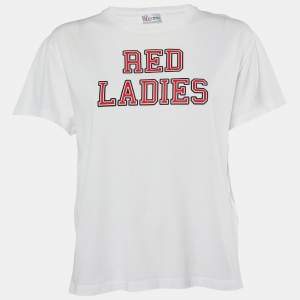 Pre Owned RED Valentino White Red Ladies Cotton Distressed T-Shirt S
