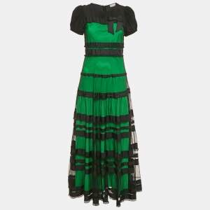 RED Valentino Black Tulle and Silk Tiered Maxi Dress M