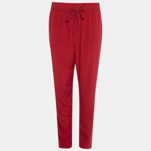 Pre Owned RED Valentino Red Silk Drawstring Trousers M