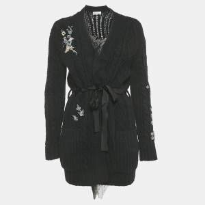 Pre Owned RED Valentino Black Floral Embroidered Knit Cardigan XS