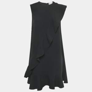 Pre Owned RED Valentino Black Crepe Frill Flounced Hem Mini Dress S 