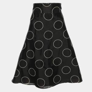 Pre Owned RED Valentino Black Printed Chiffon Midi Flared Skirt L