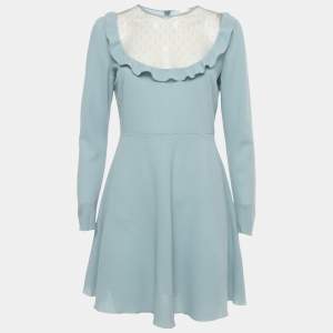 Pre Owned RED Valentino Blue Mesh Trim Crepe Mini Dress M
