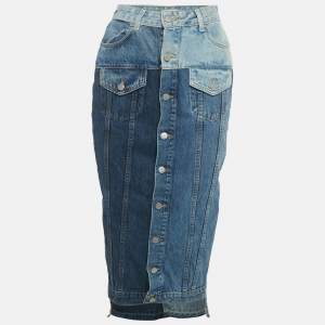 مملوكة مسبقًا تنورة رد فالنتينو دنيم رقعة زرقاء مهترئة متوسطة الطول صغيرة / خصر 24 بوصة