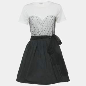 مملوكة مسبقًا RED Valentino White/Black Plumetis Trim Jersey and Crepe Mini Dress S