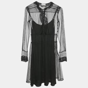 Pre Owned فستان ريد فالنتينو ميني من تول ودانتيل أسود مقاس إكس سمول - صغير جدًا