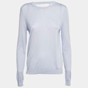 مملوكة مسبقًا RED Valentino Blue Tulle Trim Cashmere Knit Sweatshirt M