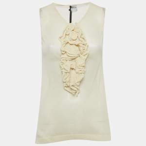 مملوكة مسبقًا RED Valentino Beige Floral Applique Detail Knit Top L