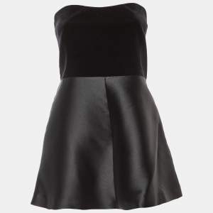 Pre Owned فستان ريد فالنتينو مشدود بدون حمالات من المخمل والتفتا الأسود مقاس كبير