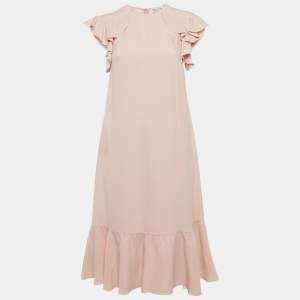 مملوكة مسبقًا RED Valentino Light Pink Crepe Ruffle Mini Dress S