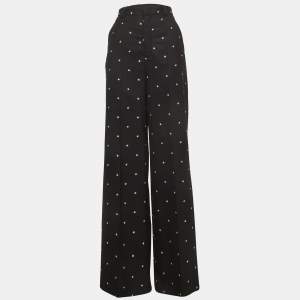 Pre Owned RED Valentino Black Gabardine Star Print Wide Leg Trousers S