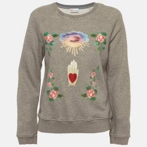 Pre Owned RED Valentino Grey Graphic Print Cotton Knit Crew Neck Sweatshirt L