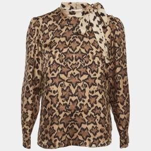 مملوكة مسبقًا RED Valentino Brown Leopard Print Silk Blouse M
