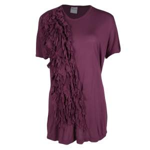 RED Valentino Burgundy Ruffle Detail Short Sleeve Top L