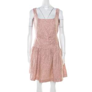 Pre Owned Red Valentino Pink and White Textured Drop Waist Sleeveless Dress M