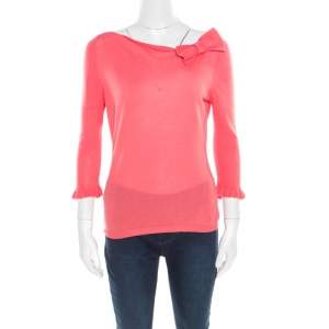 RED Valentino Pink Knit Bow Detail Long Sleeve Top M