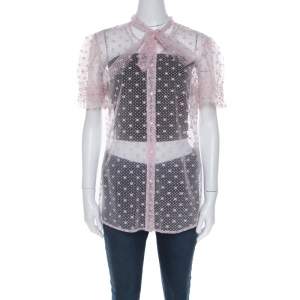 Red Valentino Pale Pink Tulle Bow Tie Detail Sheer Blouse L 