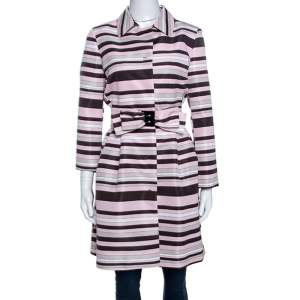 RED Valentino Pink Striped Taffeta Belted Coat M